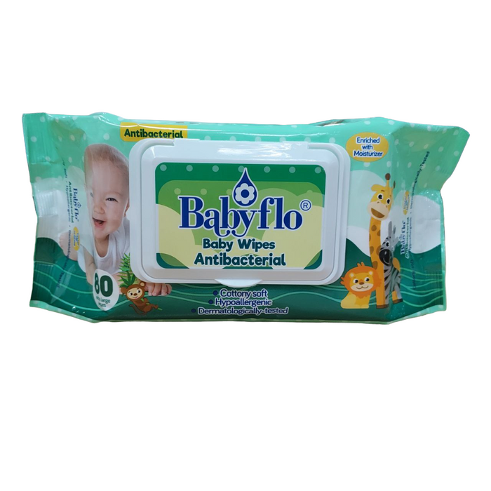 Babyflo Baby Wipes Antibacterial 80s with Lid
