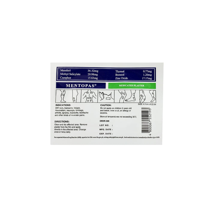 Mentopas Medicated Plaster 2s