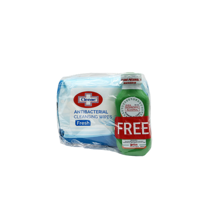 Cleene Antibacterial Wipes Fresh 30s + FREE RHEA Isopropyl Alcohol 60mL