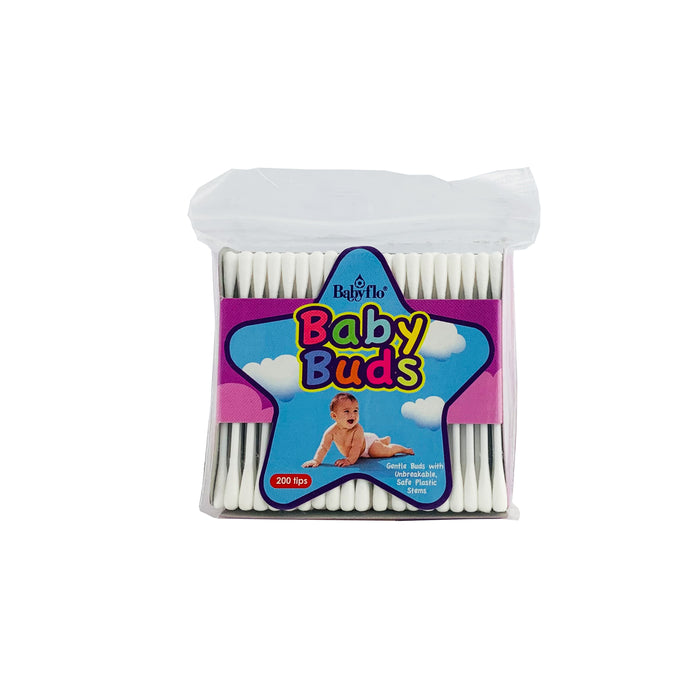 Babyflo Baby Buds White Plastic Stem 200tips